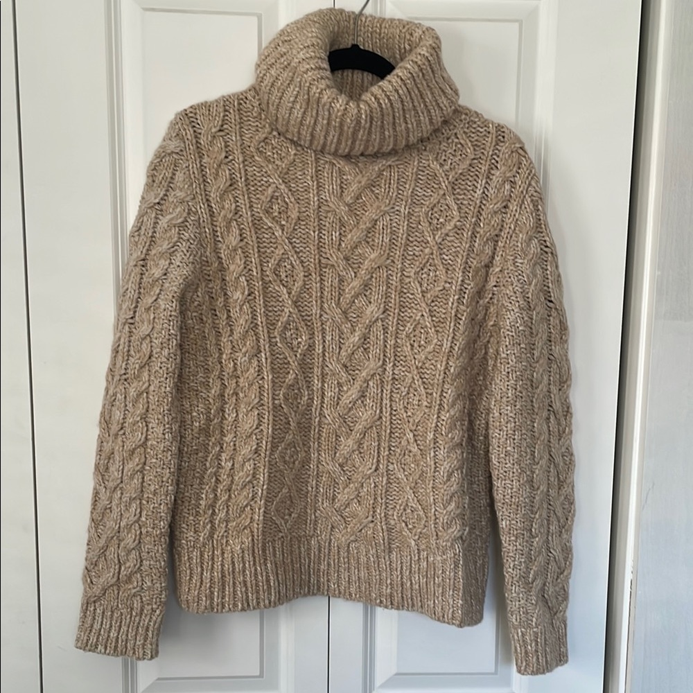 Banana Republic Cozy Cable Knit Turtleneck Sweater - Tan